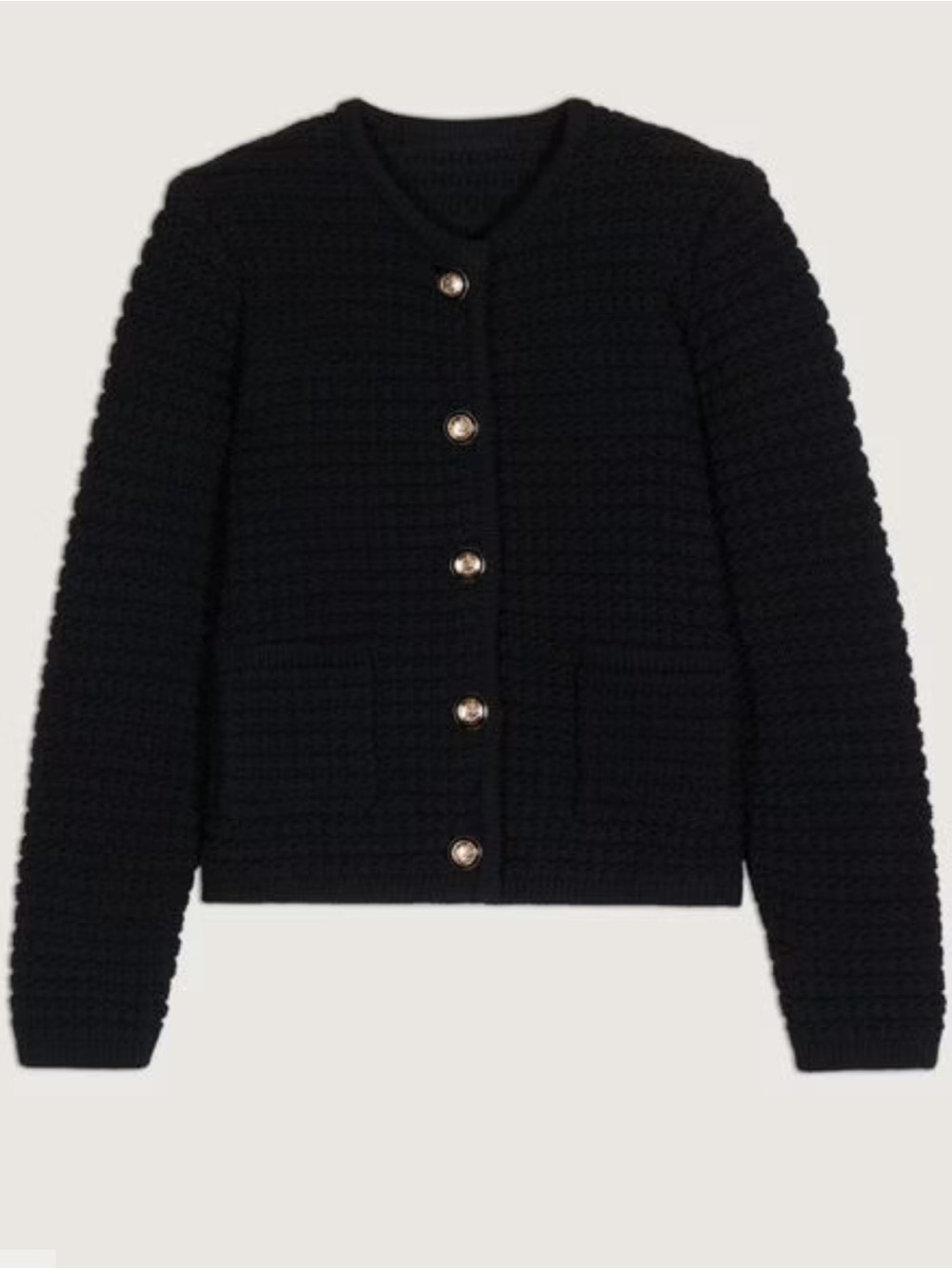 ba&sh Black Gaspard Textured Knit Cardigan with Decorative Buttons SIZE 1